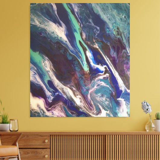 Abstracte oceaankleuren in een gemarmerde canvasaf canvas afdruk (Insitu (Woonkamer))