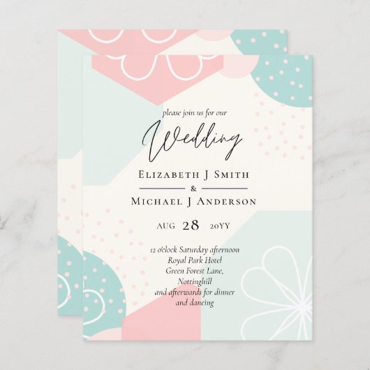 Abstracte oceaankoraal huwelijksuitnodiging BUDGET (Voorkant / Achterkant)