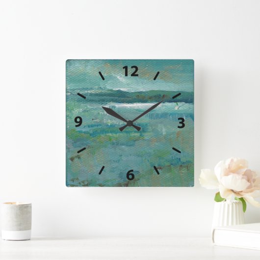 Abstracte oceaankunst kuststrand vierkante klok (Huis)