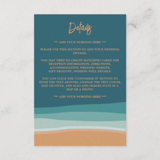 Abstracte Ocean Beach bruiloft detail Informatiekaartje (Voorkant)