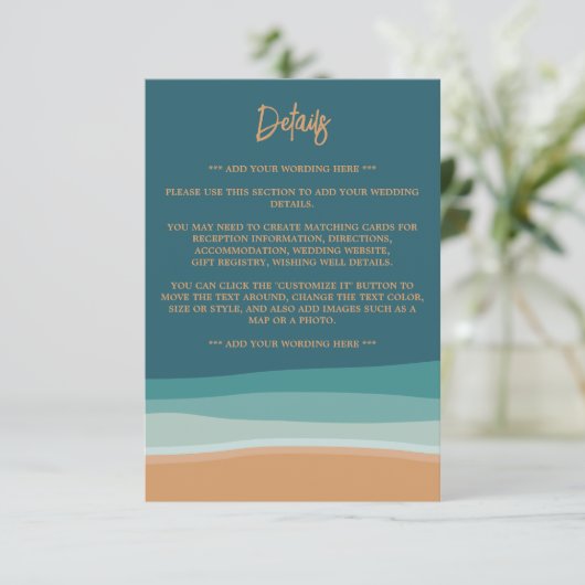 Abstracte Ocean Beach bruiloft detail Informatiekaartje (Staand voorkant)