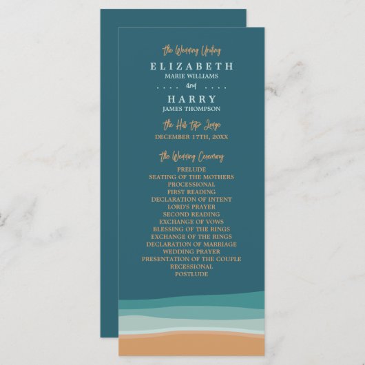 Abstracte Ocean Beach bruiloft Programmakaart (Voorkant / Achterkant)