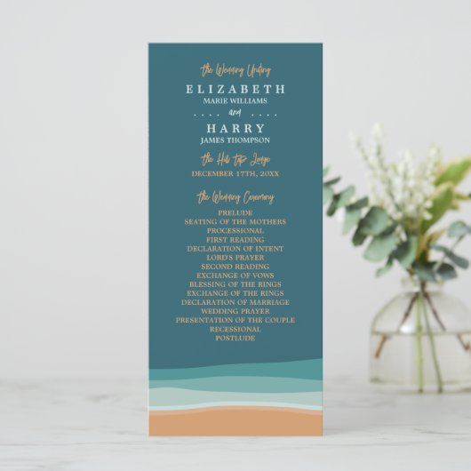 Abstracte Ocean Beach bruiloft Programmakaart (Staand voorkant)