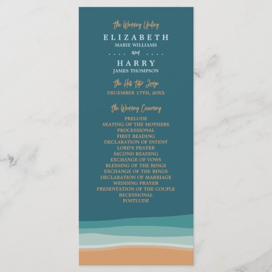 Abstracte Ocean Beach bruiloft Programmakaart (Voorkant)