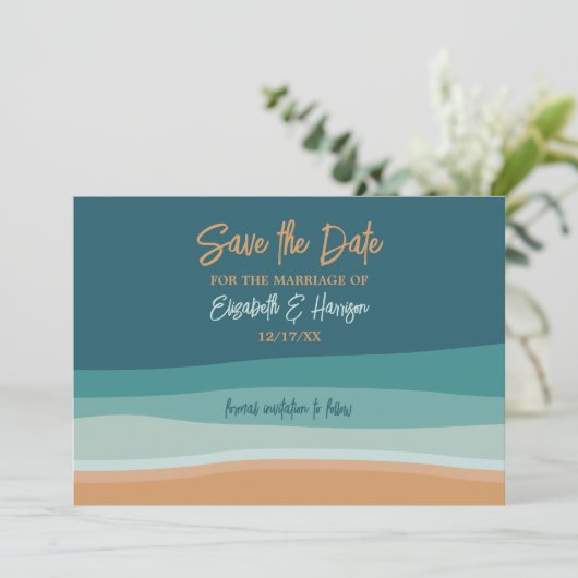 Abstracte Ocean Beach bruiloft Save The Date (Staand voorkant)