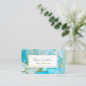 Abstracte Ocean Blue Gold Waterverf Nail Artistry Visitekaartje (Staand voorkant)