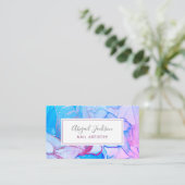 Abstracte Ocean Blue Pink Waterverf Nail Artistry Visitekaartje (Staand voorkant)