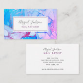 Abstracte Ocean Blue Pink Waterverf Nail Artistry Visitekaartje (Voorkant / Achterkant)