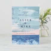 Abstracte Ocean Blue Waterverf Achtergrond Invitat Kaart (Staand voorkant)