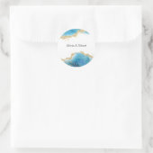 Abstracte Ocean Gold en Blue Custom Name Wedding Ronde Sticker (Tas)