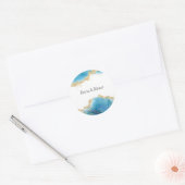Abstracte Ocean Gold en Blue Custom Name Wedding Ronde Sticker (Envelop)