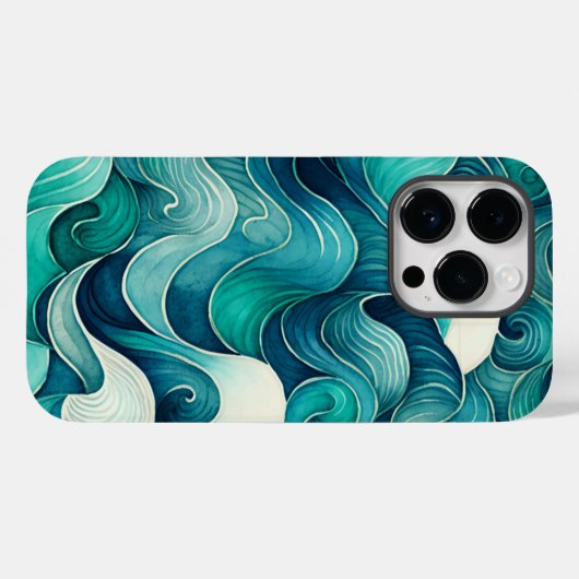 Abstracte Ocean Waves Blue en Turquoise Case-Mate iPhone Case (Achterkant (horizontaal))