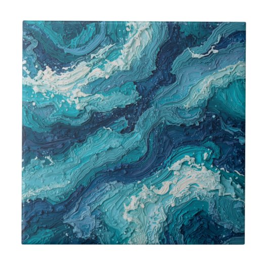 Abstracte Oceangolf Textuur Keramische Tegel Tegeltje (Voorkant)