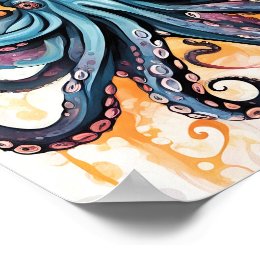 Abstracte Octopus Kleurrijk Poster (Hoek)