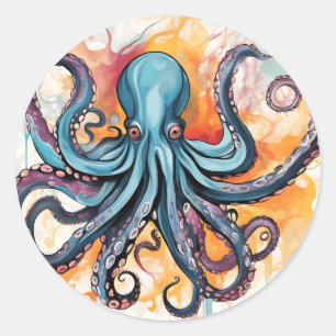 Abstracte Octopus Kleurrijk Ronde Sticker