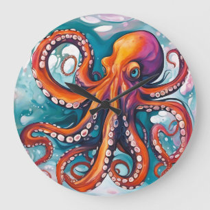 Abstracte octopus met vloeistofkunst grote klok