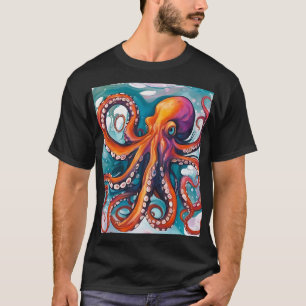 Abstracte octopus met vloeistofkunst t-shirt