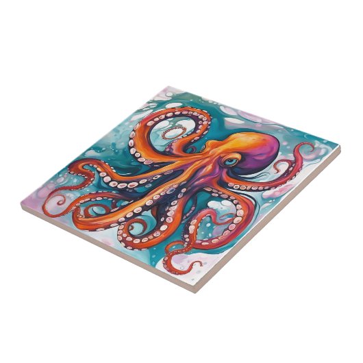 Abstracte octopus met vloeistofkunst tegeltje (Zijkant)