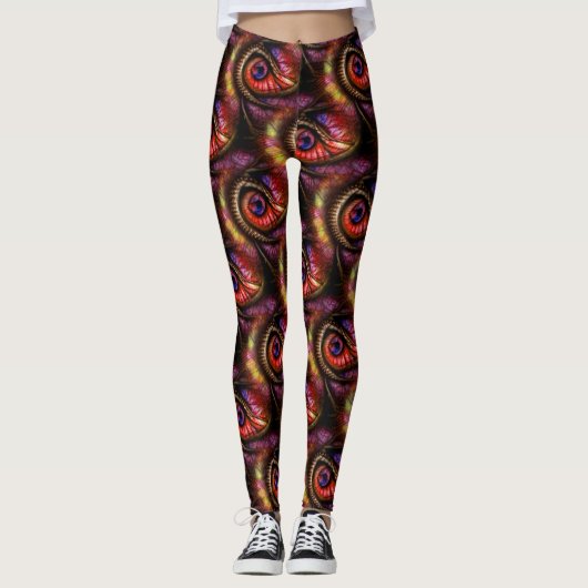 Abstracte ogen in rood en paars leggings (Voorkant)