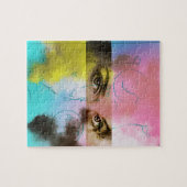 Abstracte ogen Pop Art - Roze, Geel, Blauw en Brui Legpuzzel (Horizontaal)