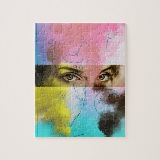 Abstracte ogen Pop Art - Roze, Geel, Blauw en Brui Legpuzzel (Verticaal)