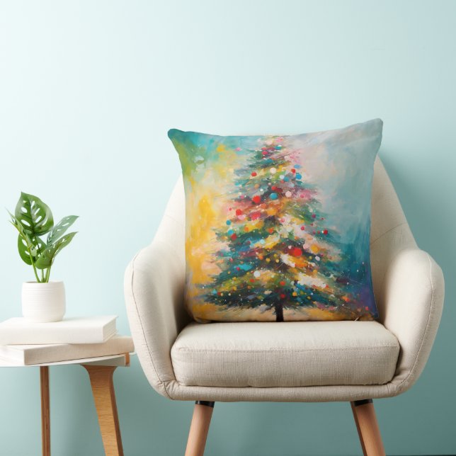 Abstracte Olie Kerstboom, Pastel Splatter Kussen (Stoel)