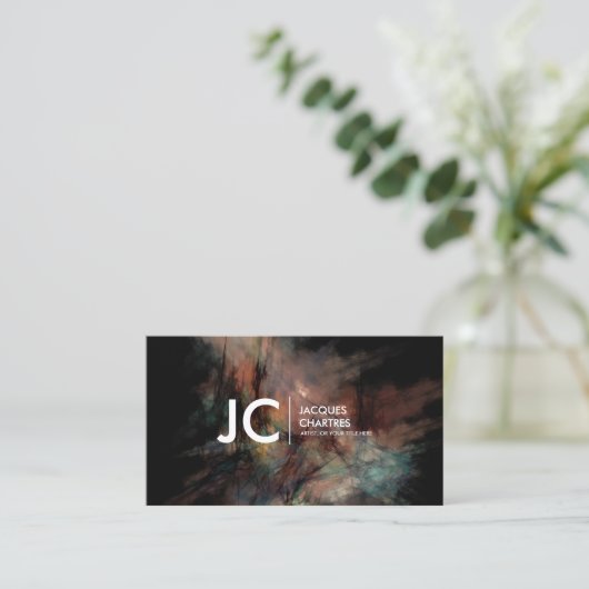 Abstracte oliefilter Professionele Monogram Donker Visitekaartje (Staand voorkant)