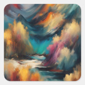 Abstracte oliekleur het Schilderen Landschapskunst Vierkante Sticker (Voorkant)