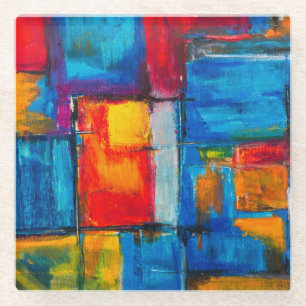 Abstracte olieverf met kleurrijke fijne kunst glazen onderzetter