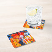 Abstracte olieverf met kleurrijke fijne kunst kartonnen onderzetters (Insitu)