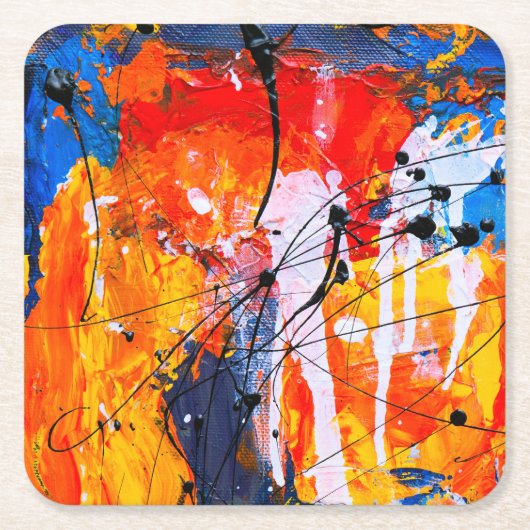 Abstracte olieverf met kleurrijke fijne kunst kartonnen onderzetters (Voorkant)