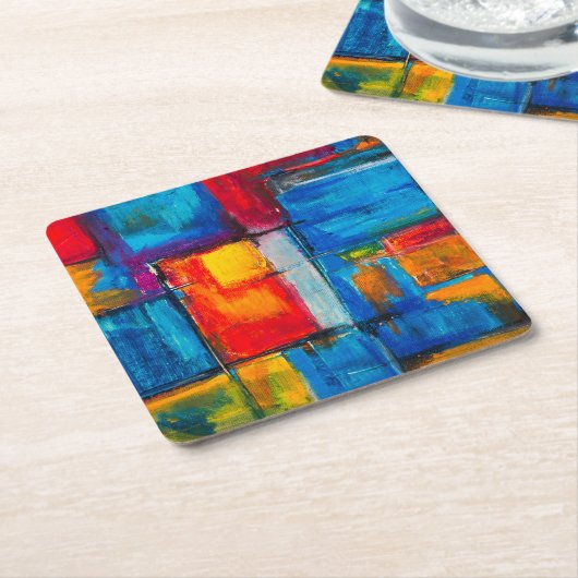 Abstracte olieverf met kleurrijke fijne kunst kartonnen onderzetters (Schuin)