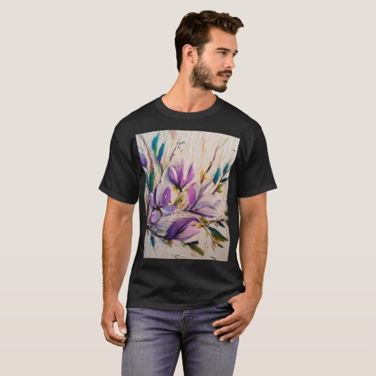 Abstracte olieverftechniek bloemen bladeren t-shirt (Voorkant volledig)