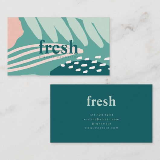Abstracte olievlek Groen, Blauwgroen en Blush roze Visitekaartje (Voorkant / Achterkant)