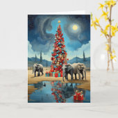 Abstracte Olifant Kerst Kaart | Moderne vakantie (Gele Bloem)