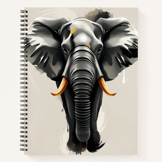 Abstracte olifant met gouden slagtanden in neutral notitieboek (Voorkant)