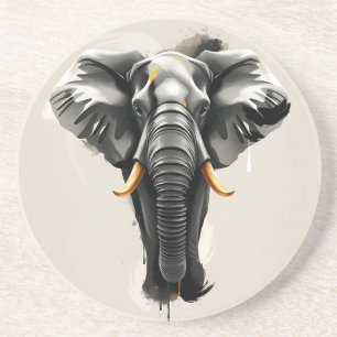 Abstracte olifant met gouden slagtanden in neutral zandsteen onderzetter