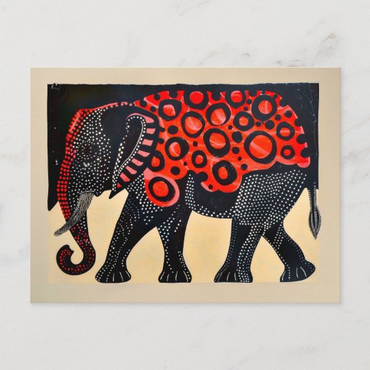 Abstracte olifant met grote rode cirkels feestdagenkaart (Voorkant)
