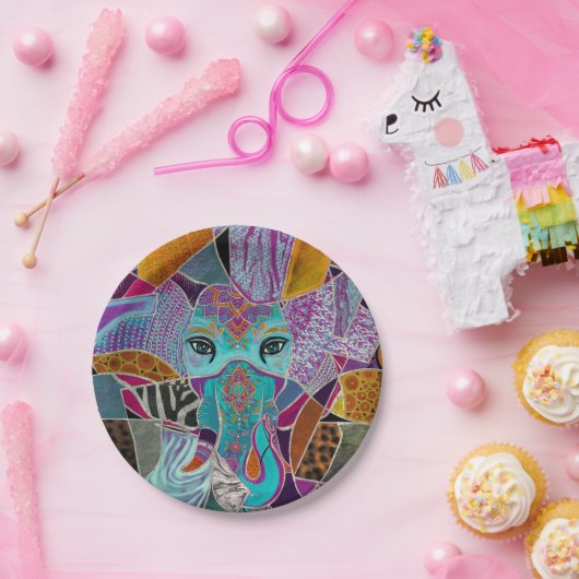 Abstracte olifantencollage - gemengde texturen papieren bordje (Feest)