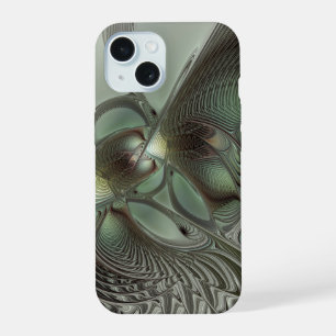Abstracte olijf salie groene grijze fractal kunst iPhone 15 case