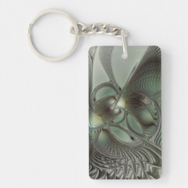 Abstracte olijf salie groene grijze fractal kunst  sleutelhanger