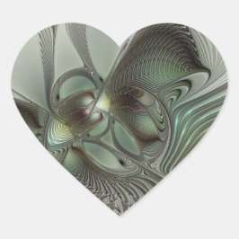 Abstracte olijf salie groene grijze fractale kunst hart sticker