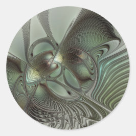 Abstracte olijf salie groene grijze fractale kunst ronde sticker