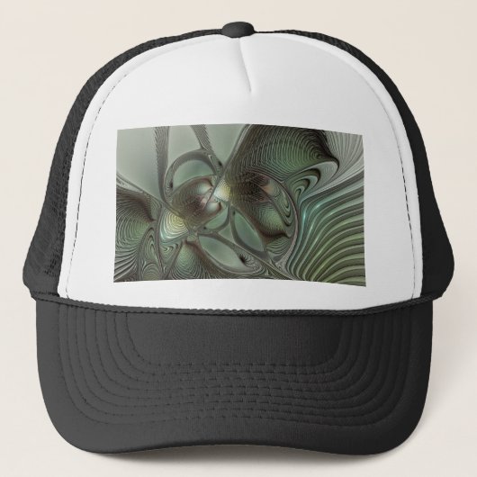 Abstracte olijf salie groene grijze fractale kunst trucker pet (Voorkant)