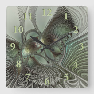 Abstracte olijf salie groene grijze fractale kunst vierkante klok