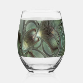 Abstracte olijf salie groene grijze fractale kunst wijnglas zonder voet