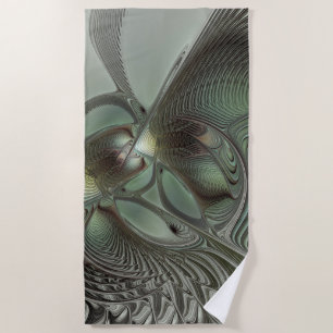 Abstracte olijf saliegroen grijze fractale kunst f strandlaken
