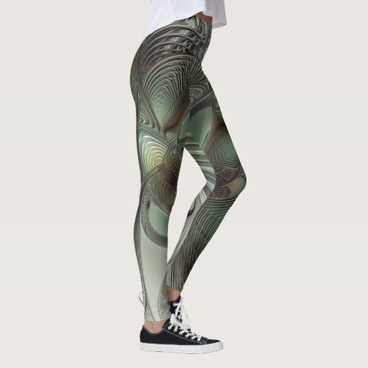 Abstracte Olijfgroene grijze fractale kunst Fantas Leggings (Rechts)