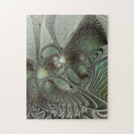 Abstracte Olijfgroene grijze fractale kunst Fantas Legpuzzel