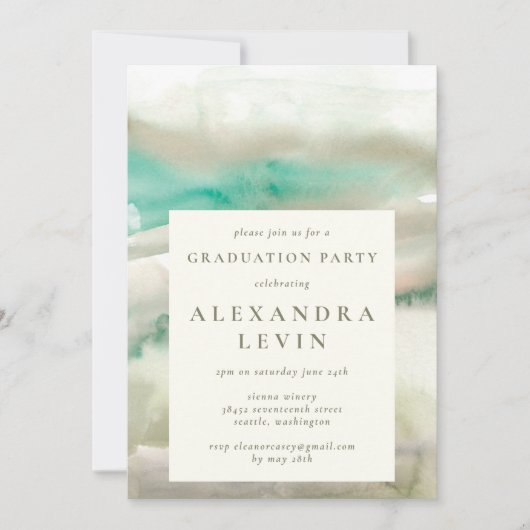 Abstracte Olijfgroene Waterverf GraduPartij Kaart (Voorkant)